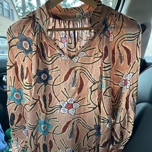 Christian Siriano Peach Floral V-Neck Blouse